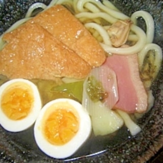 卵と鴨葱きつねうどん